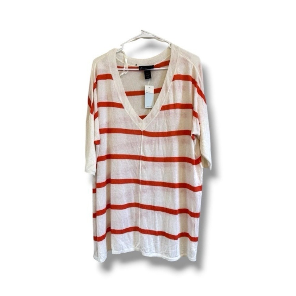 Lane Bryant Coral White Striped Lightweight V-neck Sweater Womens Size 18/20 NWT